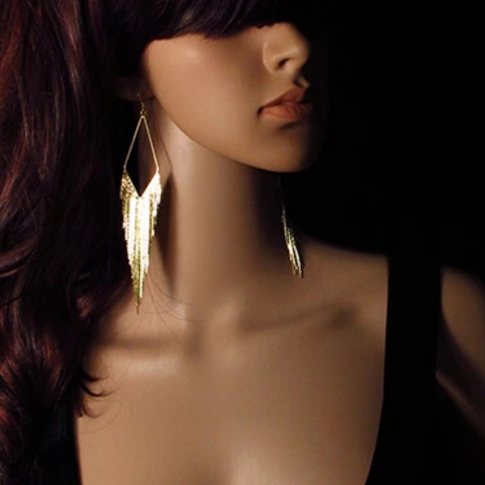 Geometric chain dangle tassel earring